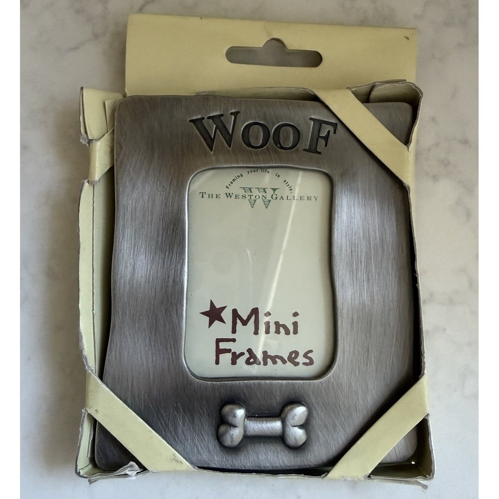 Weston Gallery Frame WOOF Pewter 2x3 Self Standing Picture Photo Frame Puppy Dog
